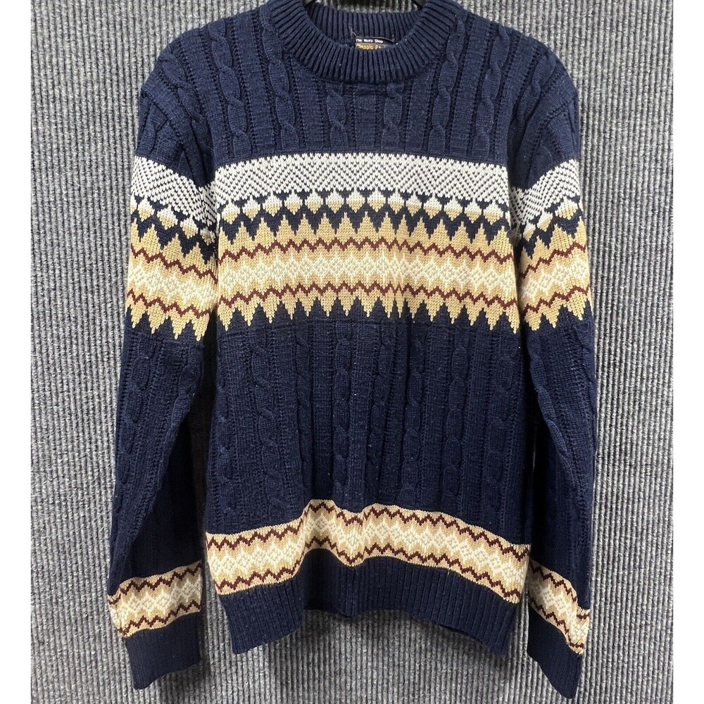 VTG 90's JC Penney Classic The Men's Shop Blue Sweater Medium Cable Knit Grandpa